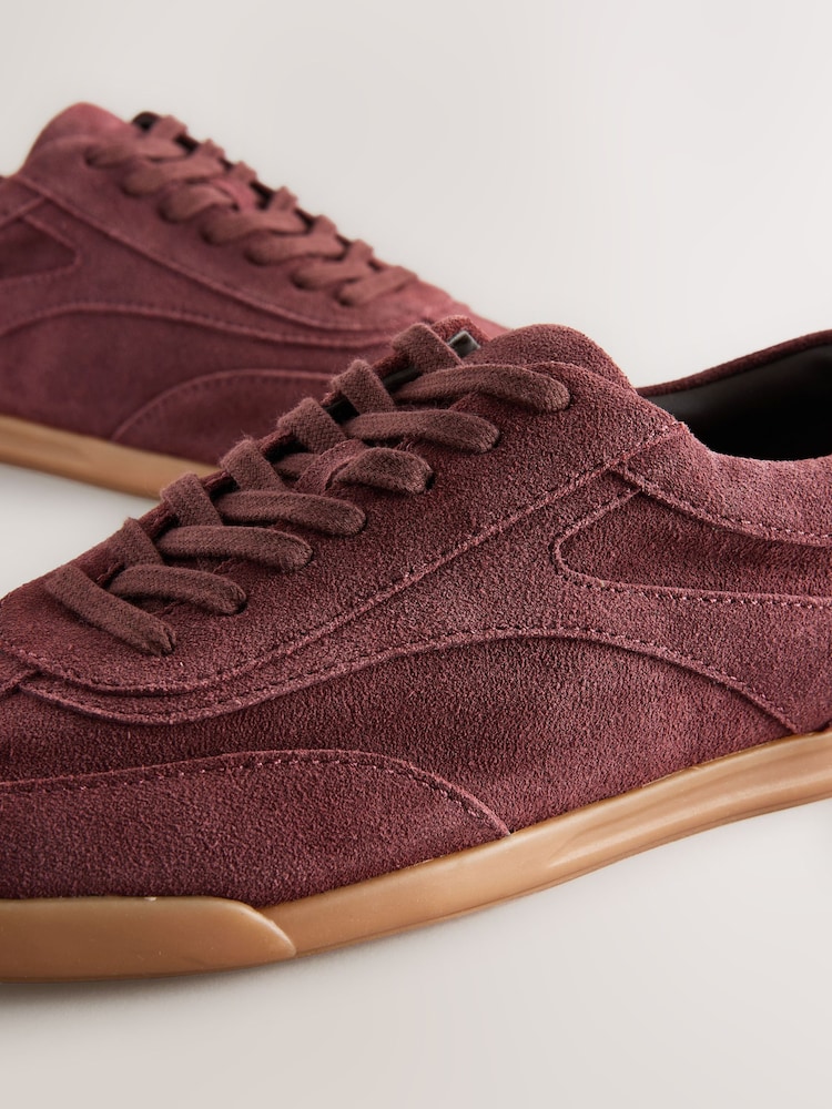 Burgundy Red Slim Sole Suede Smart Casual Trainers - Image 5 of 5