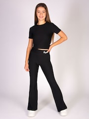 Pineapple Black Girls Rib Flare Trousers - Image 2 of 7