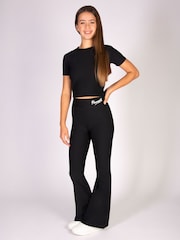 Pineapple Black Girls Rib Flare Trousers - Image 6 of 7