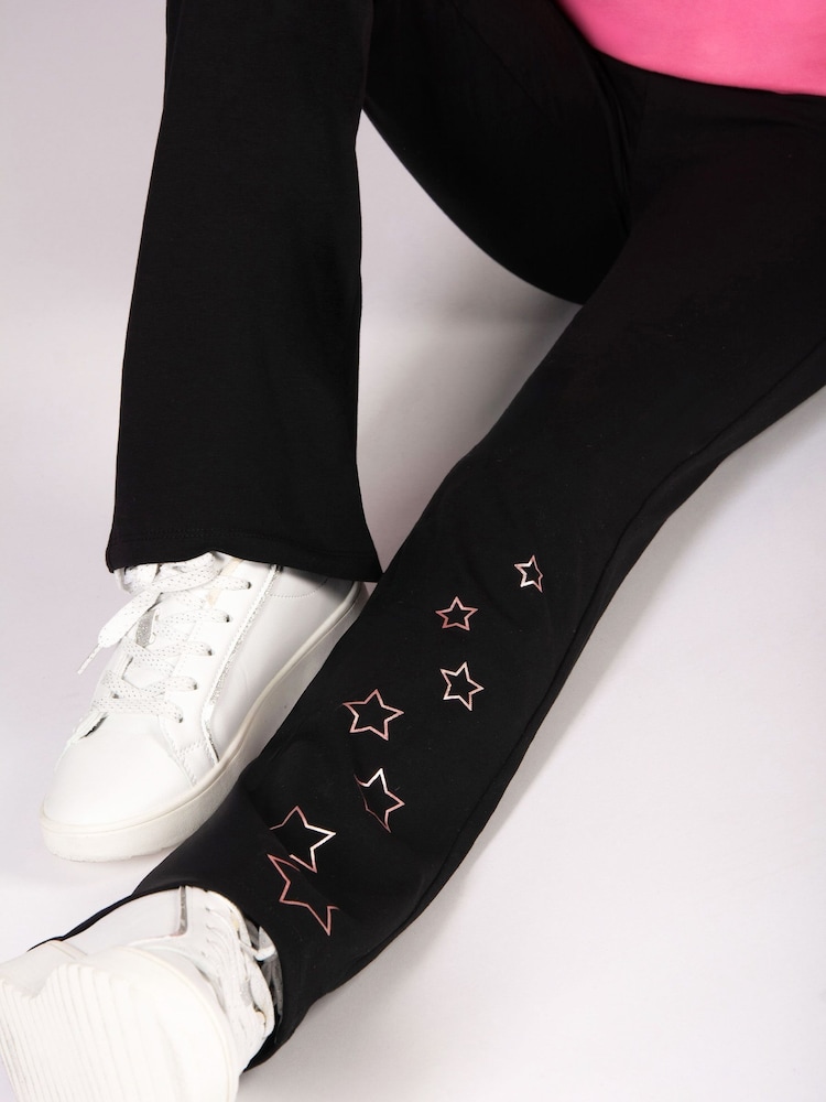 Pineapple Black Girls Star Jersey Flare Trousers - Image 2 of 7