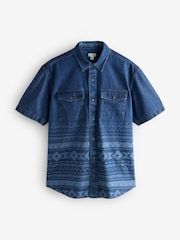 Blue Denim Aztec Short Sleeve Shirt - Image 1 of 1
