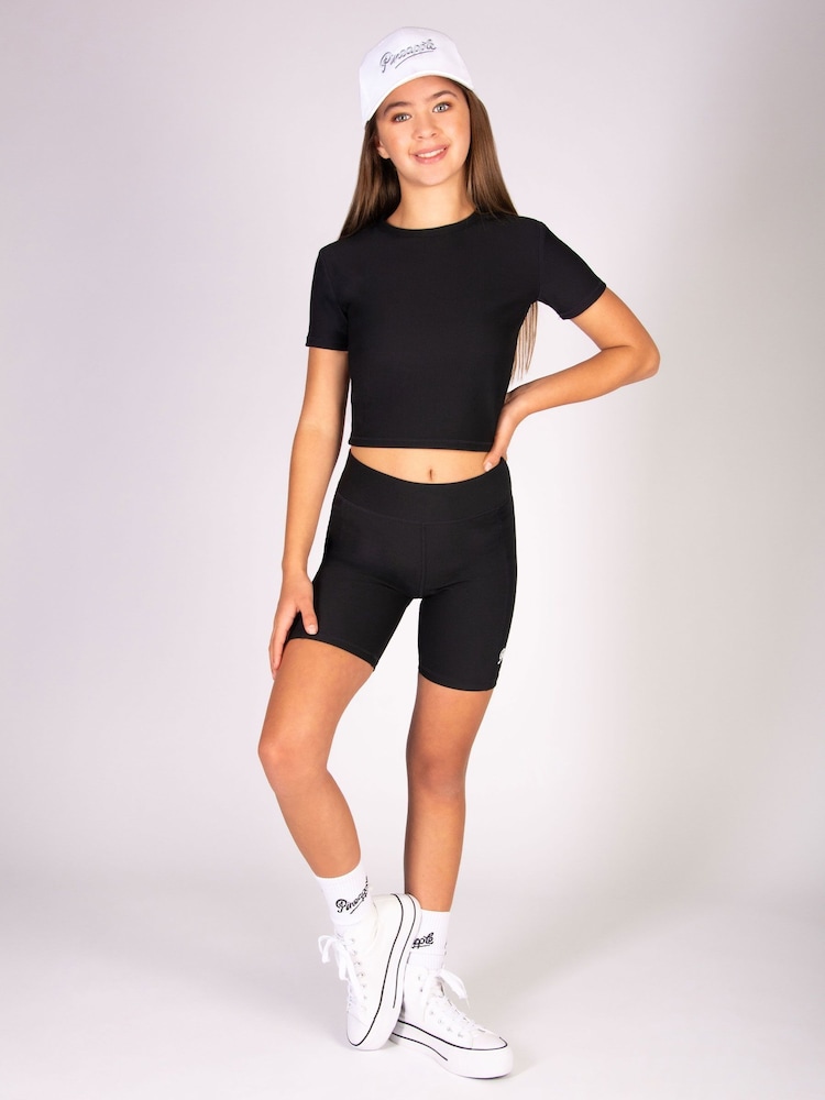 Pineapple Black Girls Rib Cycling Shorts - Image 2 of 8