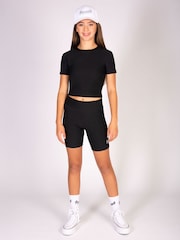 Pineapple Black Girls Rib Cycling Shorts - Image 4 of 8