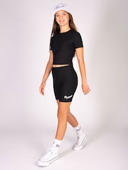 Pineapple Black Girls Rib Cycling Shorts - Image 5 of 8