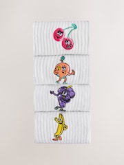 White Fun Fruit Embroidered Sports Socks 4 Pack - Image 2 of 10