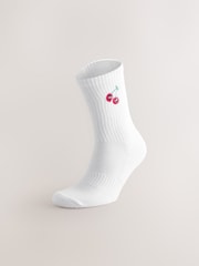 White Fun Fruit Embroidered Sports Socks 4 Pack - Image 3 of 10