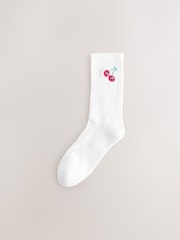 White Fun Fruit Embroidered Sports Socks 4 Pack - Image 8 of 10