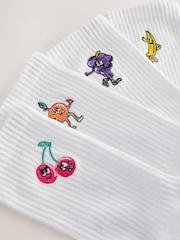 White Fun Fruit Embroidered Sports Socks 4 Pack - Image 9 of 10