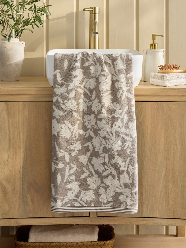 Natural Floral Egyptian Cotton Towel - Image 1 of 4 Natural Floral Egyptian Cotton Towel - Image 1 of 4