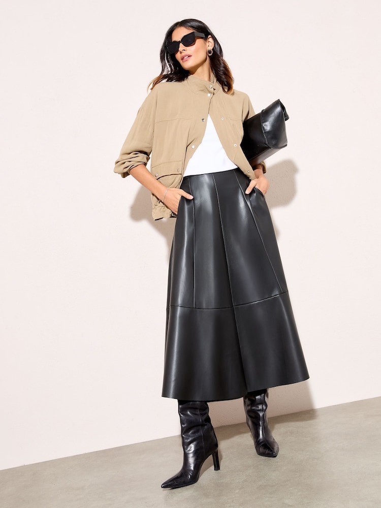 Friends Like These Black Petite Faux Leather Midi Skirt - Image 1 of 4