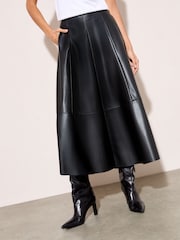 Friends Like These Black Petite Faux Leather Midi Skirt - Image 2 of 4