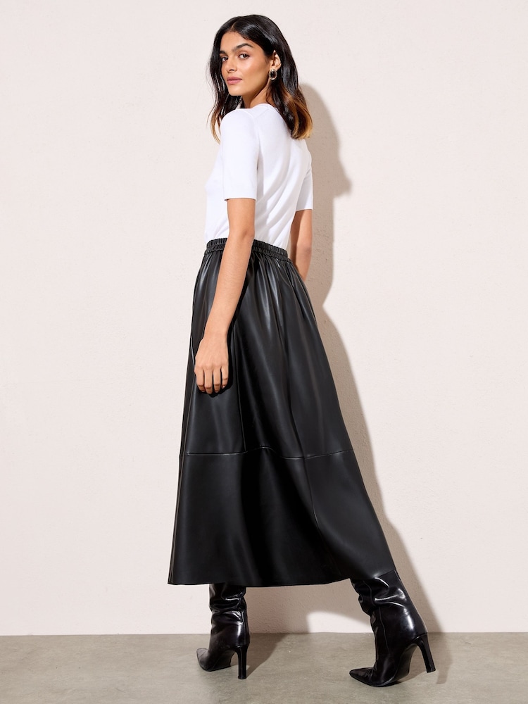 Friends Like These Black Petite Faux Leather Midi Skirt - Image 4 of 4