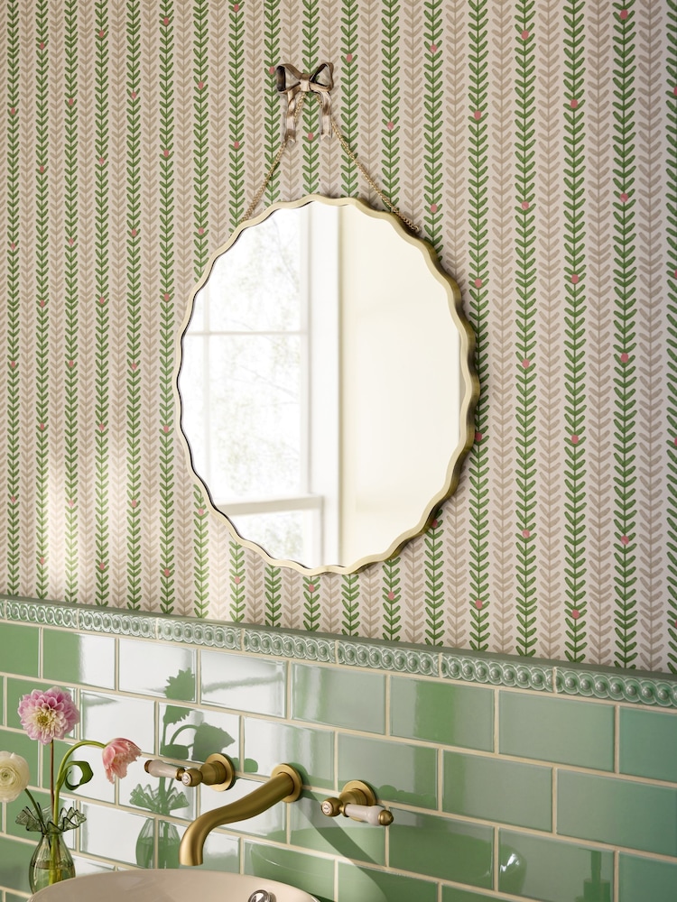 Gold Bow Hanging Round Wall Mirror - Image 1 of 5