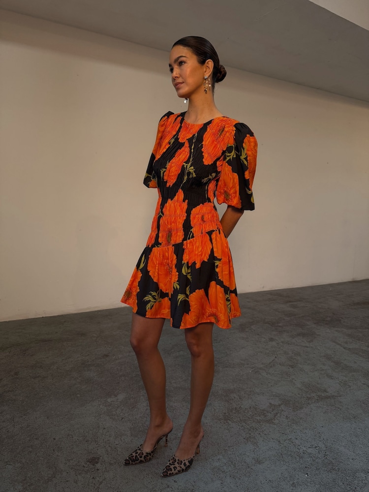 black orange dress Burnt Orange/Black 1-Piece Dress with Lace Bodice/Sleeves and Long Mesh  Skirt main image 0
