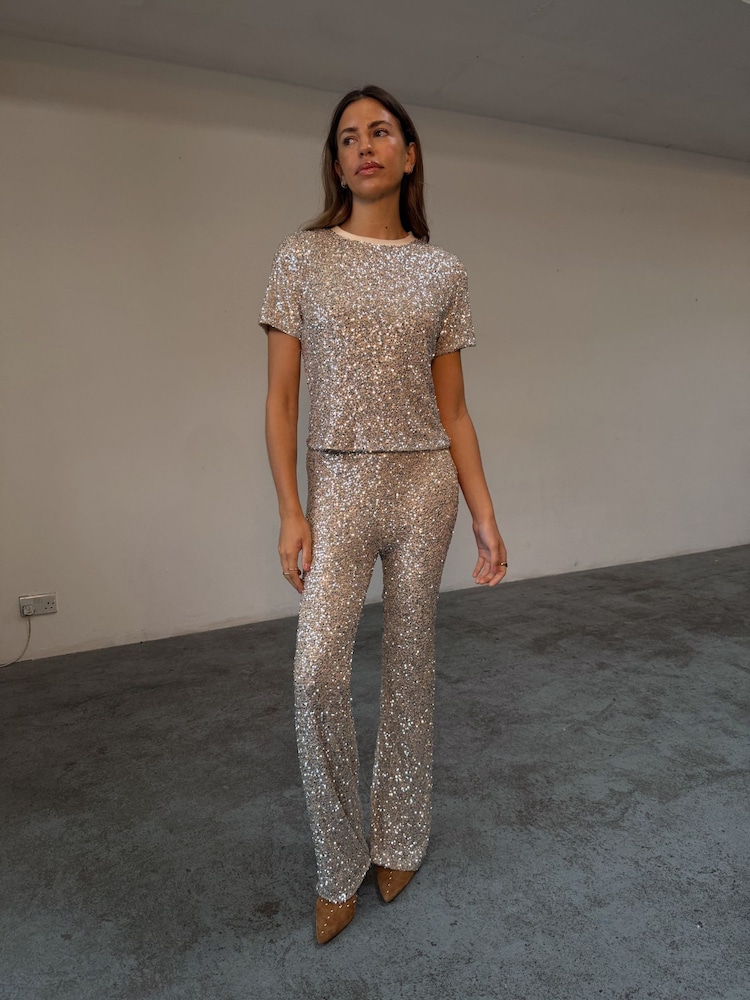 Never Fully Dressed White Silver Sequin T-Shirt - Image 1 of 5