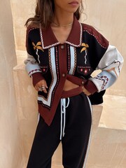 Never Fully Dressed Black Geometric Contrast Stitch Palm Print Cardigan - Image 10 of 22