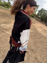 Never Fully Dressed Black Geometric Contrast Stitch Palm Print Cardigan - Image 11 of 22