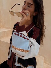 Never Fully Dressed Black Geometric Contrast Stitch Palm Print Cardigan - Image 20 of 22