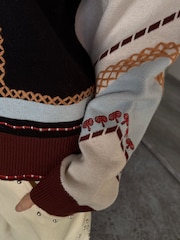 Never Fully Dressed Black Geometric Contrast Stitch Palm Print Knit Bomber Jacket - Image 4 of 5