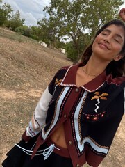 Never Fully Dressed Black Geometric Contrast Stitch Palm Print Cardigan - Image 7 of 22