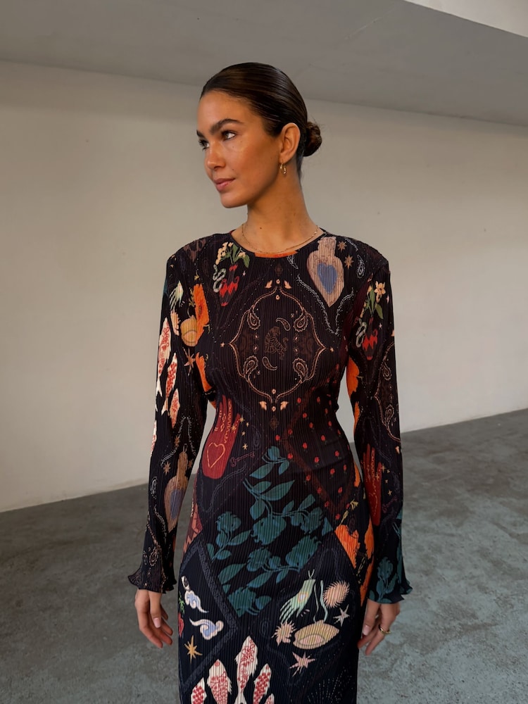 Never Fully Dressed Black Night Garden Gaia Plisse Dress - Image 1 of 4