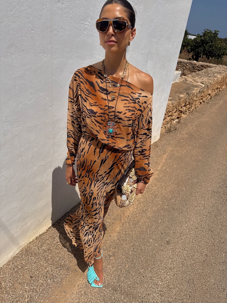 brown tiger print dress KALILAH MINI DRESS