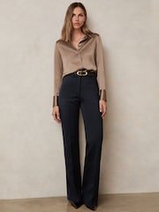 Reiss Navy Priya Twill Patch-Pocket Flared Trousers - Image 1 of 7