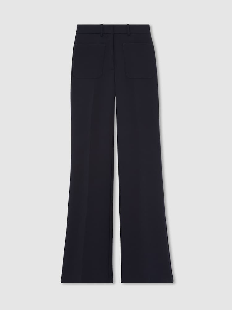 Reiss Navy Priya Twill Patch-Pocket Flared Trousers - Image 2 of 7