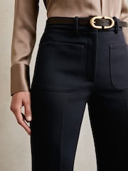 Reiss Navy Priya Twill Patch-Pocket Flared Trousers - Image 4 of 7