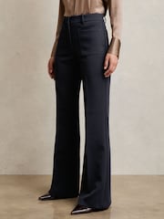 Reiss Navy Priya Twill Patch-Pocket Flared Trousers - Image 5 of 7