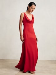 Reiss Red Vanessa Cowl Neck Sleeveless Maxi Dress - Image 1 of 7