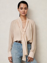 Reiss Pale Pink Tina Silk Blend Chiffon Tie-Neck Blouse - Image 1 of 6