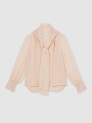 Reiss Pale Pink Tina Silk Blend Chiffon Tie-Neck Blouse - Image 2 of 6