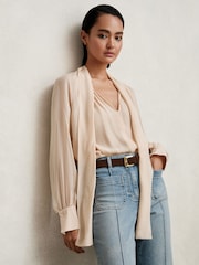 Reiss Pale Pink Tina Silk Blend Chiffon Tie-Neck Blouse - Image 5 of 6