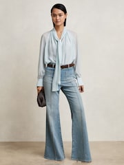 Reiss Pale Blue Tina Silk Blend Chiffon Tie-Neck Blouse - Image 1 of 7