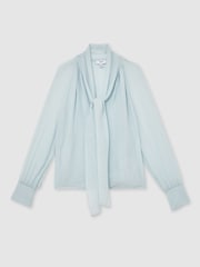 Reiss Pale Blue Tina Silk Blend Chiffon Tie-Neck Blouse - Image 2 of 7