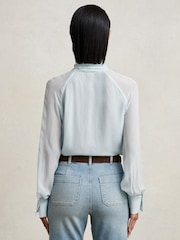Reiss Pale Blue Tina Silk Blend Chiffon Tie-Neck Blouse - Image 6 of 7
