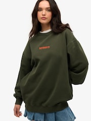 Superdry Green Oversized Micro Logo Graphic Crew Sweatshirt - Image 1 of 7