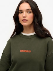 Superdry Green Oversized Micro Logo Graphic Crew Sweatshirt - Image 2 of 7