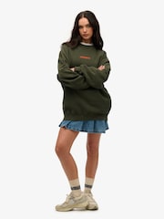 Superdry Green Oversized Micro Logo Graphic Crew Sweatshirt - Image 3 of 7