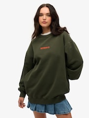 Superdry Green Oversized Micro Logo Graphic Crew Sweatshirt - Image 5 of 7