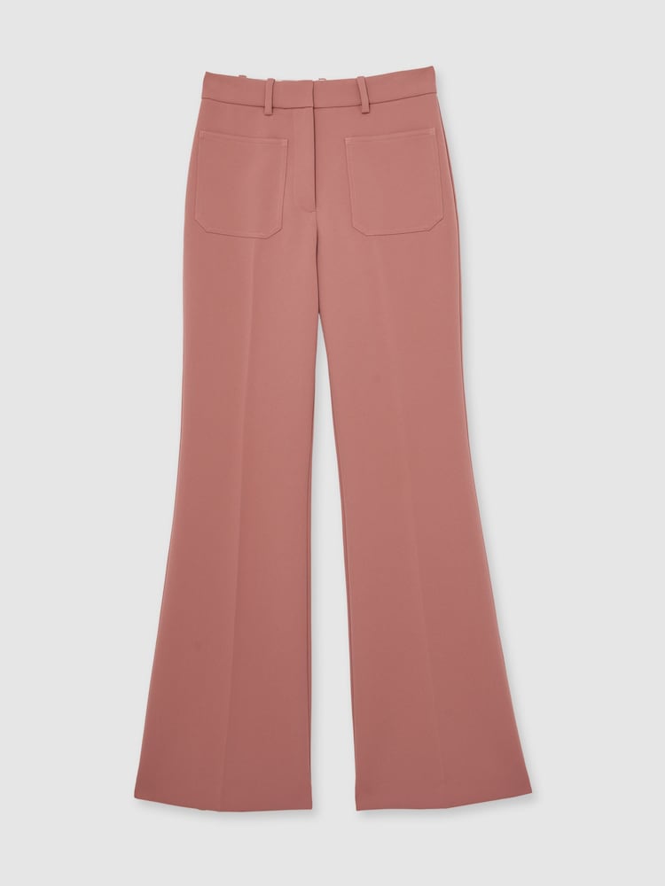 Reiss Pink Priya Twill Patch-Pocket Flared Trousers - Image 2 of 6 Reiss Pink Priya Twill Patch-Pocket Flared Trousers - Image 2 of 6