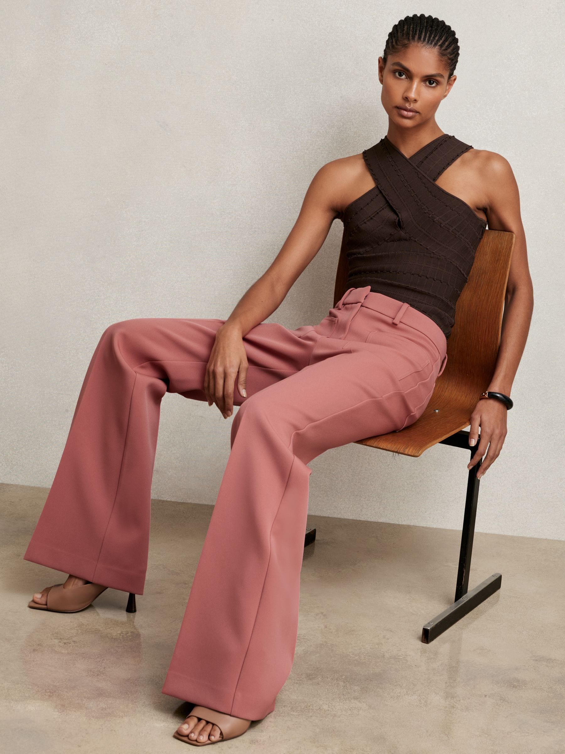 Buy Reiss Pink Priya Twill Patch-Pocket Flared Trousers from Next USA