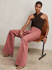 Reiss Pink Priya Twill Patch-Pocket Flared Trousers - Image 5 of 6