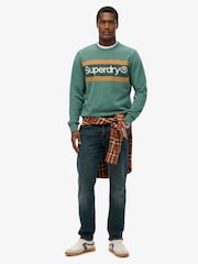 Superdry Green 100% Cotton Core Logo Stripe Relaxed Crew Sweatshirt - Image 3 of 6