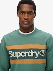 Superdry Green 100% Cotton Core Logo Stripe Relaxed Crew Sweatshirt - Image 4 of 6