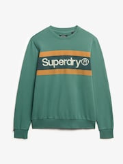 Superdry Green 100% Cotton Core Logo Stripe Relaxed Crew Sweatshirt - Image 5 of 6