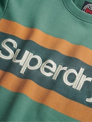 Superdry Green 100% Cotton Core Logo Stripe Relaxed Crew Sweatshirt - Image 6 of 6