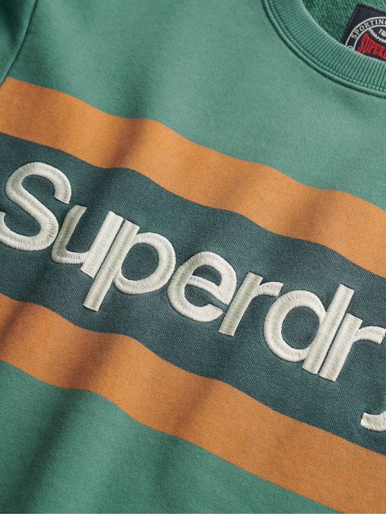 Superdry Green 100% Cotton Core Logo Stripe Relaxed Crew Sweatshirt - Image 6 of 6