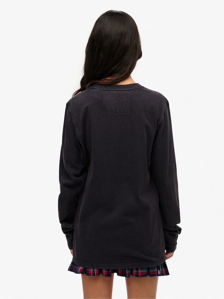 Superdry Blue Oversized Vintage Athletic Long Sleeve 100% Cottton Top - Image 2 of 7